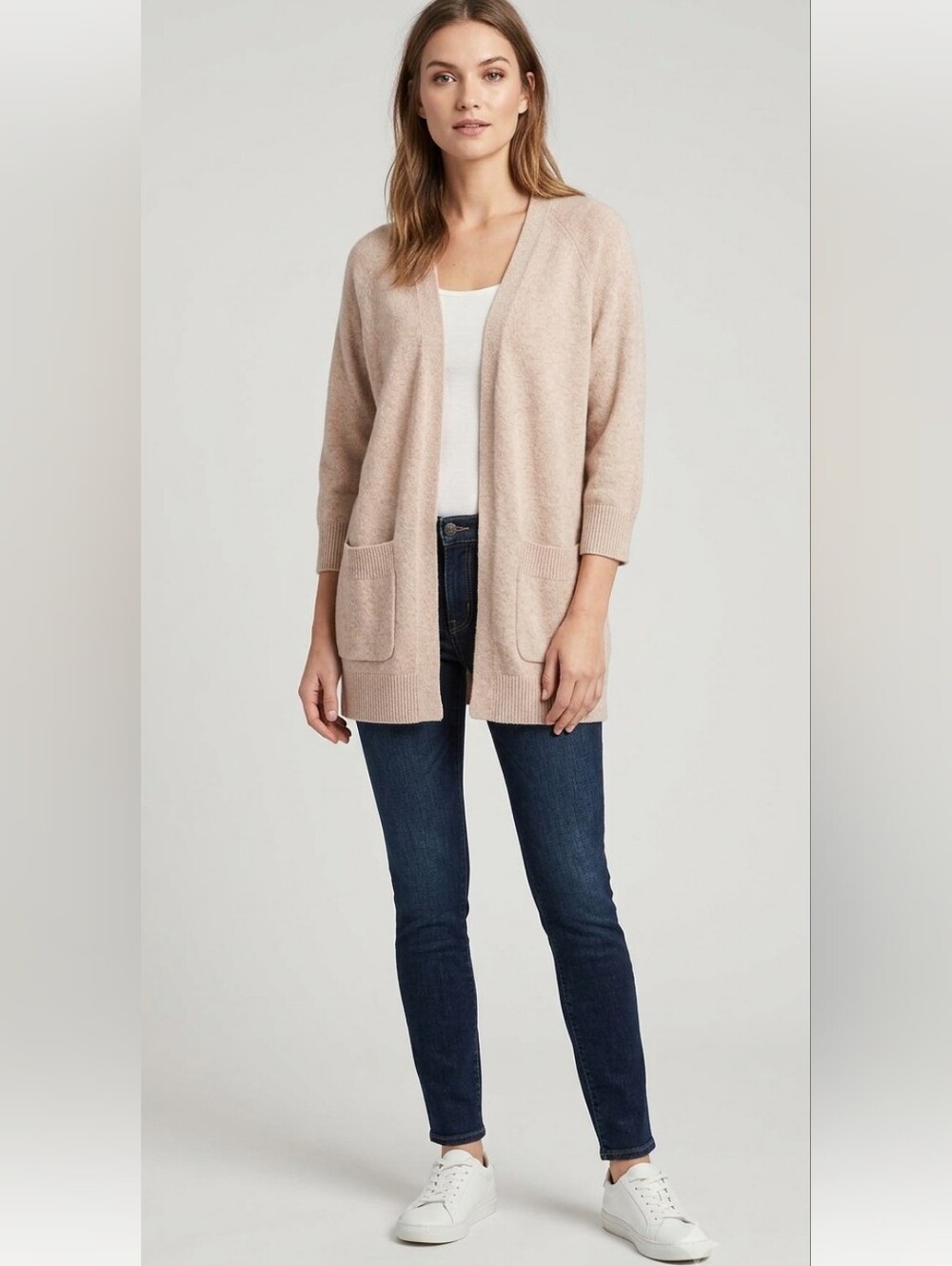 Gap Cashmere Blend Open Front Cardigan Sweater Pocket Soft Pink Size S